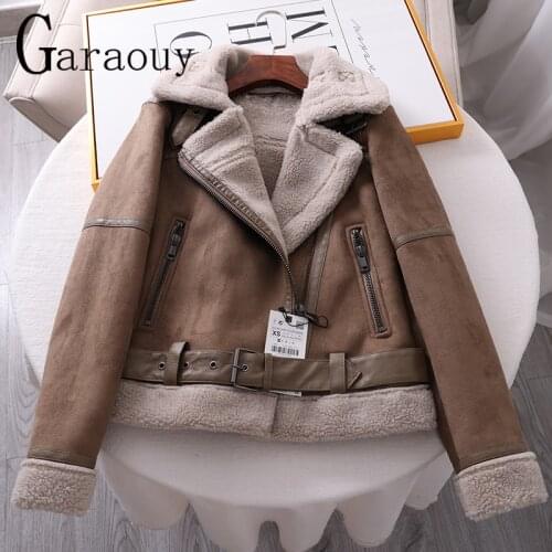 2021 Za Faux Fur Leather Jacket Women Wool Coat Winter Thick Motorcycle Jackets Female Vintage Suede Lambswool Loose Outerwear