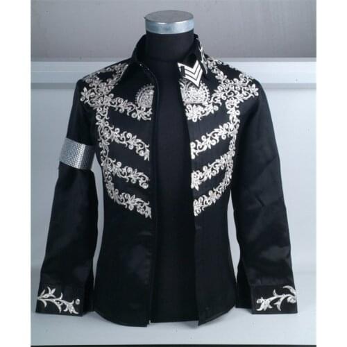 Custom Made New MJ Professional Cosplay MICHAEL JACKSON Costume This is it Black Jacket Diamond Shirt