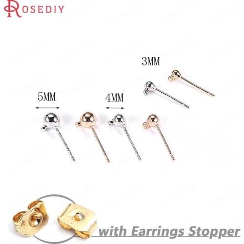 10PCS 3MM 4MM 5MM 24K Gold Color Plated Brass Ball Stud Earrings High Quality Diy Jewelry Findings Earrings Accessories