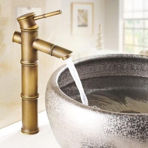 Basin Sink Taps Deck Mounted Brass Hot and Cold Washing Basin Faucet Antique Brass Bathroom Faucet