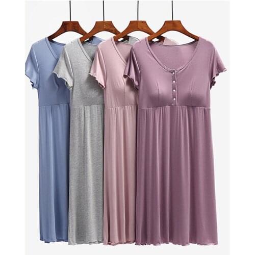Summer Short Sleeve Breastfeeding Nightdress Pregnant Women Pajamas Modal Baby Nursing Maternity Dresses Homewear Spring Autumn