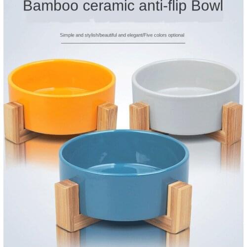 Cat Dog Bowl Plate Hanhanle Ceramic Pet Bowl Creative Wooden Dog Bowl Cat Bowl Bamboo Wooden Dog Food Feeder with Stand