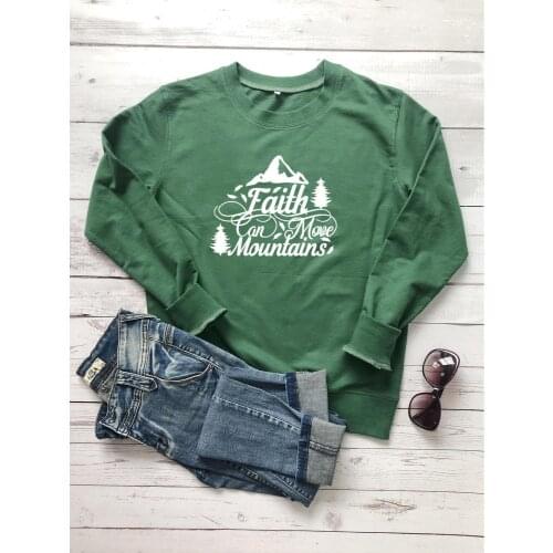 Unisex Fashion Clothing Christian Sweatshirt Faith Can Move Mountains Hoodies Bible Faith Cotton Vintage Jumper Tree Outfits Top