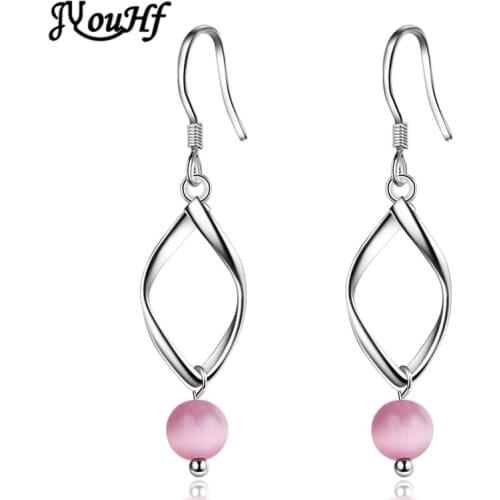 JYouHF Fashion Long Tassel Earrings Jewelry for Women Korean Simple Twist Design Pink/White Opal Stone Dangle Earrings Oorbellen