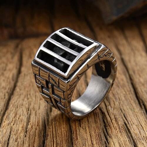 Gothic Men Prison Skull Ring Cool 316L Stainless Steel Skull Motorcycle Bracelet Mens Boy Cross Ring Jewelry