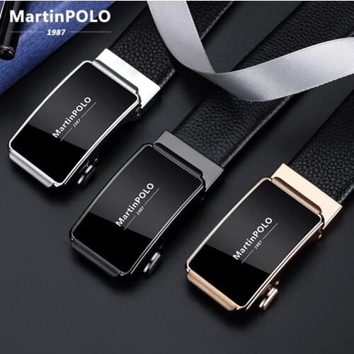 MartinPOLO 100% Genuine Leather Belt Automatic Buckle Belts for Men Luxury Cowhide Strap for Business Formal Black MP02003P