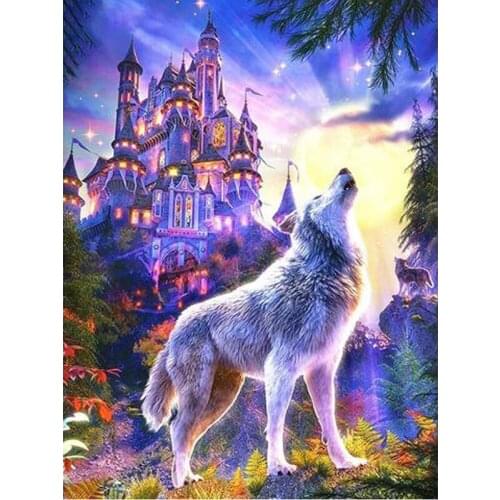 GLymg Diy Diamond Embroidery Kits Full Drill 5D Diamond Craft Painting Magical Wolf Howling