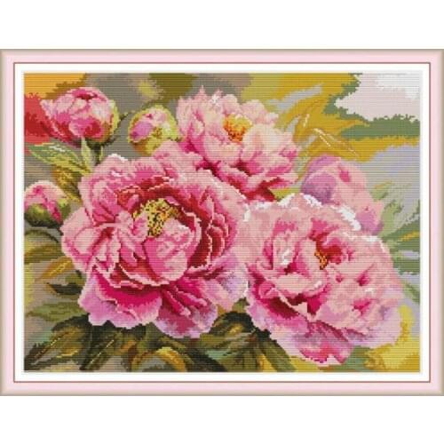 Beautiful pink peony cross stitch kit aida 14ct 11ct count print canvas cross stitches needlework embroidery DIY handmade