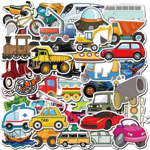 10/30/50PCS Cartoon Transport Tool Excavator Toy Graffiti Suitcase Diary Skateboard Guitar Waterproof Sticker Wholesale