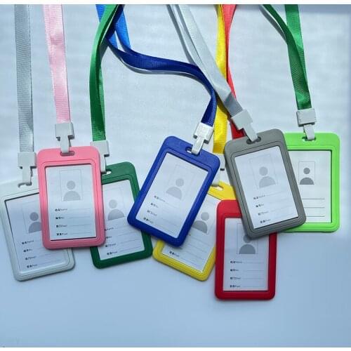 1pcs Cheap Durable Double Sided Hard Plastic Badge Work ID Card Holders Protector Case Cover Office School Supplies with Lanyard