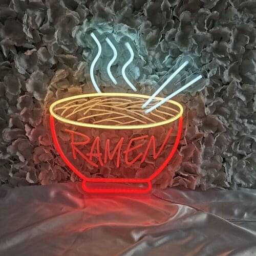 Unique Ramen Noodle Neon Sign Good Idea 3D Art Powed by USB, Red Neon Sign Noodles with Dimmer for Shop Restaurant Wall decor