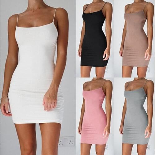 New Summer Women Dresses Sexy Sleeveless Bodycon Dress Solid Mini Slim Dress Fashion Beach Club Party Sling Dress