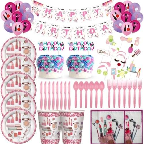 Spa Make Up Birthday Party Decoration Disposable Tableware Plates Cup Napkins Balloons Wedding Girl Birthday Party Supplies
