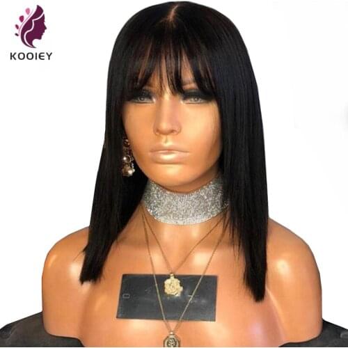 Short Bob 13x4 Lace Front Wigs Human Hair Wigs With Bangs Natural Color Brazilian Bang Straight For Women