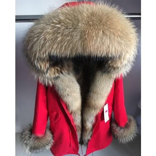 Maomaokong Real Fox Fur Coat Winter Jacket Women Long Parka Natural Raccoon Fur Collar Hood Thick Warm Real Fur Liner Parkas