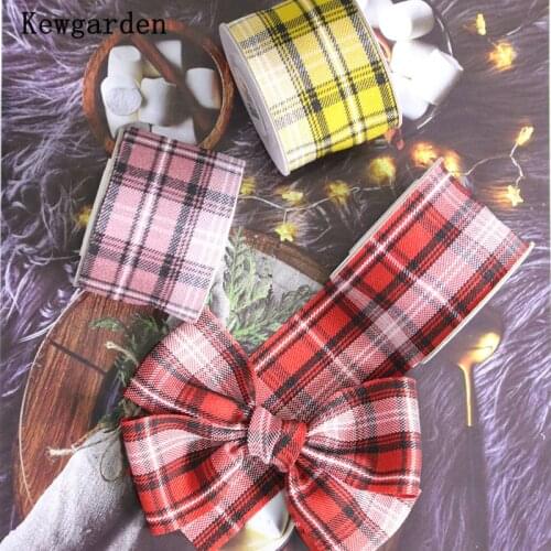 Kewgarden Plaid Ribbon 1.5" 1" 5/8" 38mm 25mm 16mm Handmade Tape DIY Bow Corsage Hair Accessories Sewing Webbing 10 Yards