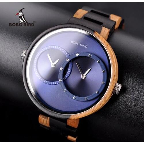 Relogio masculino BOBO BIRD Watch Men 2 Time Zone Wooden Quartz Watches Women Design Mens Gift Wristwatch In Wood Box Dropship