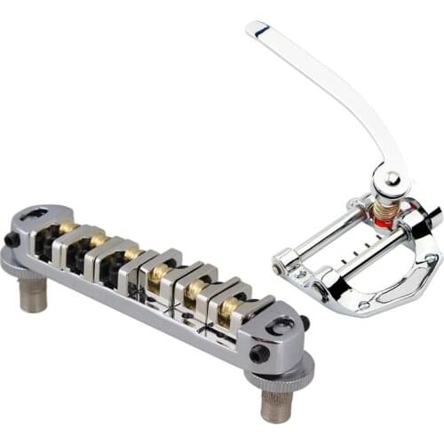 Roller Saddle Bridge with Posts and Spanner for Electric Guitar Silver & Guitar Vibrato Tailpiece Tremolo Flat Top Body Tremolo