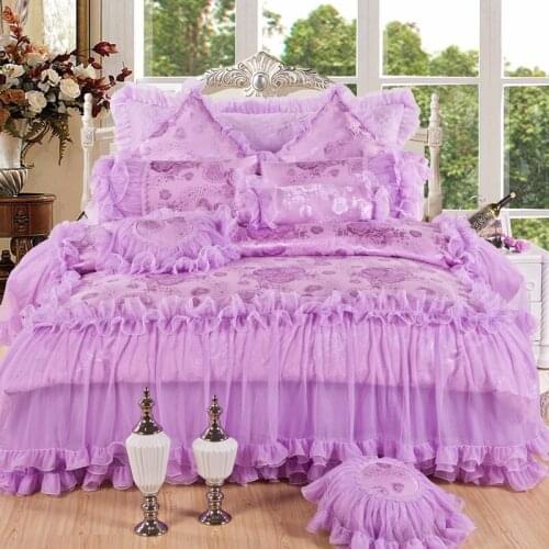 4/6/8pcs Luxury Jacquard wedding bedding set lace duvet cover elegant bed sheet bedspread romantic bedroom decoration bedding