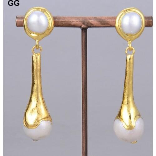 GuaiGuai Jewelry Natural White Keshi Pearl Yellow Gold Color Plated Stud Earrings Classic For Women