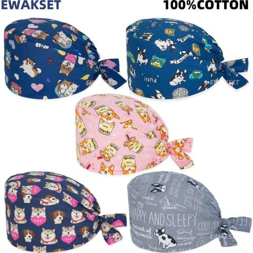 Unisex Scrubs cap anime printed hat Pet laboratory Scrub Cap Adjustable hat Beauty Salon Care Store Caps With Button 7