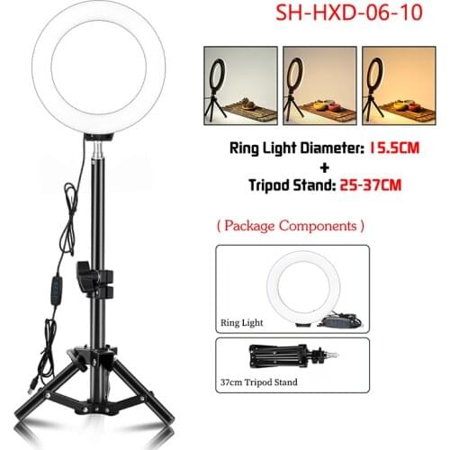 SH 6inch/16cm Led Photography Fill Lighting With Tripod Stand Holder Usb Charge Selfie Led Lamp For Streaming Video Photography