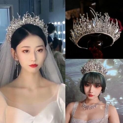 Fashion Silver Color Wedding Crown Women Hair Tiara Crystal Pearls Jewelry Handmade Bridal Accessories Hairband