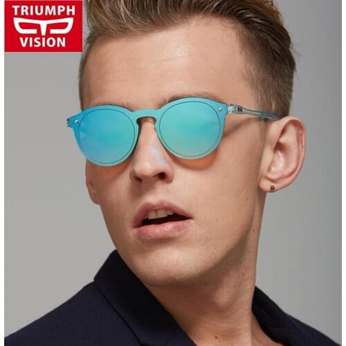 TRIUMPH VISION Vintage Male Round Sunglasses Men Luxury Brand Mirror Round Sun Glasses For Men Retro Shades Oculos UV400 HD
