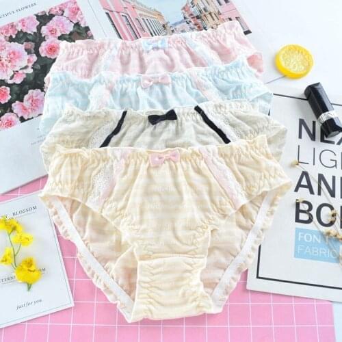 SP&CITY Japanese Colorful Striped Cotton Underwear Ruffles Edge Sexy Panties For Women Cute Bow Seamless Briefs Female Lingerie