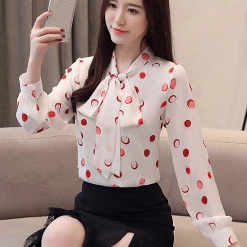 Women 's Spring Autumn Style Chiffon Blouse Shirt Women' s Polka Dot Long Sleeve V-neck Long Sleeve Elegant Tops DD8450