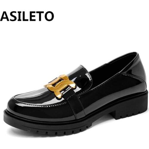 ASILETO Size 34-42 Women Pumps Leather Fashion Spring High platform Thick Heel Shoes Woman Retro Office Lady Footwear S2316