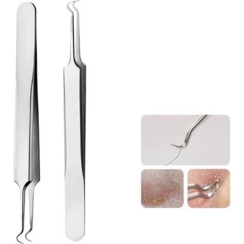 Medical stainless steel blackhead tweezers acne remover pliers curved elbow facial clean acne clip beauty tool