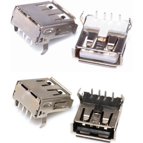 100pcs USB 2.0 4Pin A Type Female Socket Connector 2 Feet 90 Degree Bend Pin Plug Jack DIY Connectors