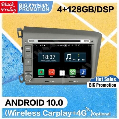 128GB Carplay Android 10.0 screen Car DVD Player for Honda Civic 2012 2013 2014 2015 GPS Navi Auto Radio Audio Stereo Head unit