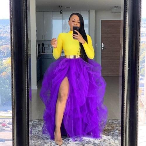 2020 Trendy Ruffles High Waist Tiered Tulle Skirt Maxi Womens Long Custom Made Skirts jupe юбка Hot Sale