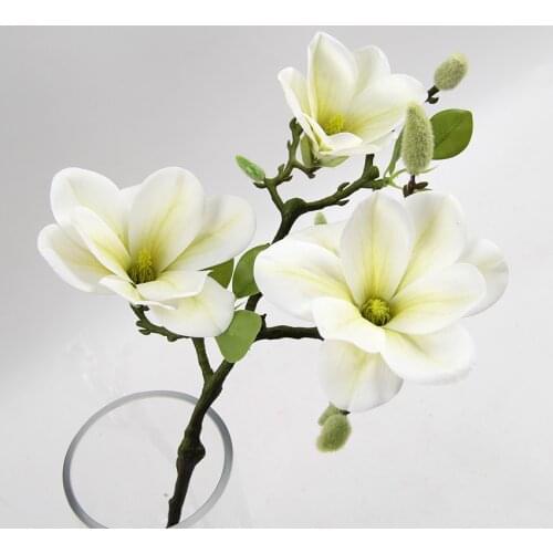 3 Heads/Branch Real Touch Open Magnolia Artificial Flowers for Wedding Home Table Party Decoration Flores Artificiales