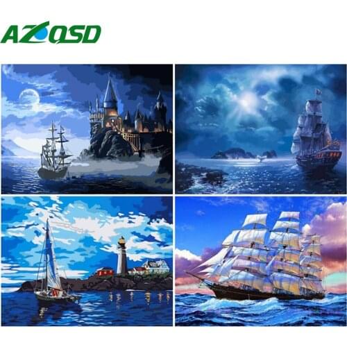 AZQSD Oil Painting By Number Sailboat Hand Painted Unique Gift Picture By Numbers Sea Kits Modern Wall Artworks