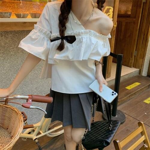 Blouse Women Irregular Temperament White Short-sleeved Shirt Female Design Sense Niche Summer New Korean Style Loose Top