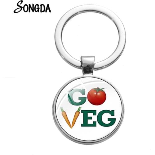 Minimalism Vegan Symbol Keychain Cartoon Creative Pattern Crystal Pendant Statement Alloy Key Chain for Vegetarian Gifts