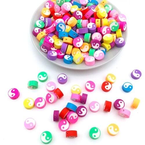 50pcs/lot Multicolour Polymer Clay Spacer Loose Beads Tai Chi Gossip Beads for Jewelry Making DIY Bracelet Necklace Accessories