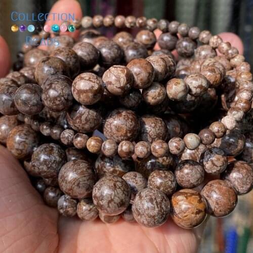 Natural Coffee Snowflake Jaspers Stones Loose Round Beads For Jewelry Making 4-12 MM DIY Bracelets Accessories 15" Wholesale