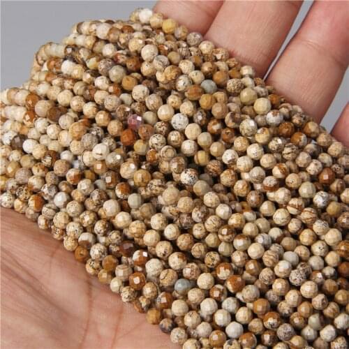 Fashion Natural Picture Stone Jaspers Beads Faceted Loose Spacer Beads For Bracelet Necklace Jewelry Making Accessorie Wholesale