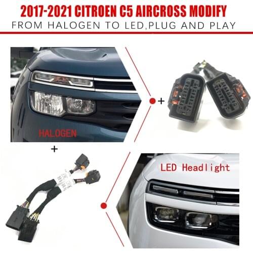 CZMOD Car Headlight Modification Upgrade Transfer Wiring Adapter Harness For 2017-2021 Citroen C5 AIRCROSS From Halogen To LED