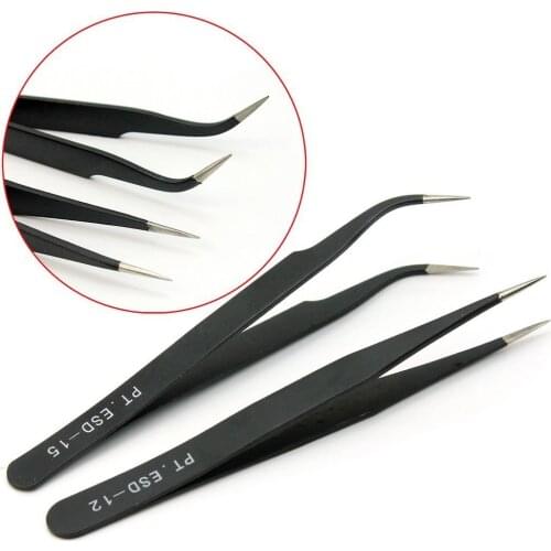 HHO-Nail Art Rhinestones Eyelashes Extension Straight & Curved Tweezers Tool Set-Black