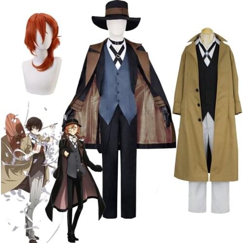 Anime Bungou Stray Dogs cosplay costumes Nakahara Chuya dazai osamu uniform Costume suit wigs Hat Halloween costume for Unisex