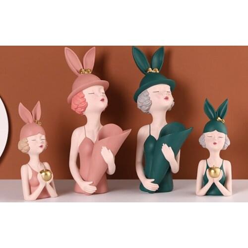 Creative Resin Bouquet Girl Figurine Ornaments Living Room TV Cabinet Sculpture Flower Vases Gifts Home Decoration Accessories