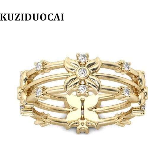 Kuziduocai New Fashion Jewelry Stainless Steel Zircon Flower World Butterfly Wedding Rings For Women Anillos Mujer Bijoux Bague