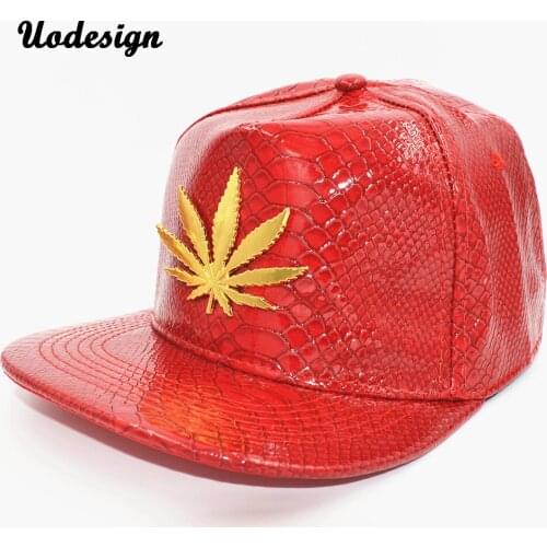 Fashion High Quality Adjustable Pu Leather Maple Leaf Hiphop Caps Unisex Casual Cap hiphop Caps
