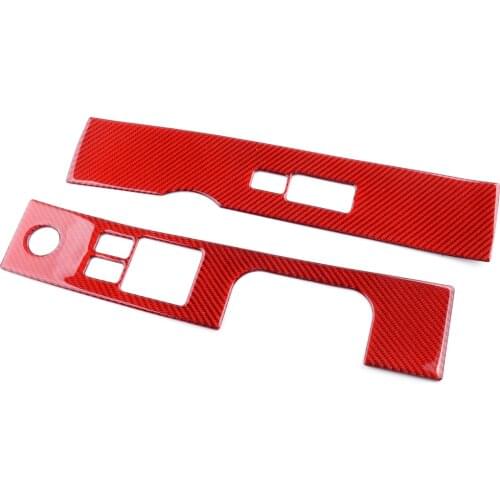 2Pcs Car Carbon Fiber Red Window Lift Switch Panel Cover Trim Sticker Fit for Nissan 350Z 2003 2004 2005 2006 2007 2008 2009 LHD