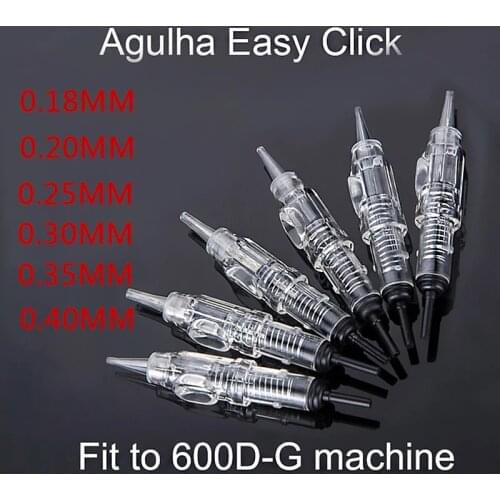 50pcs Easy Click Tattoo Needle 0.18/0.2/0.25/0.3/0.35/0.4MM 1RL Permanent Makeup Cartridge Tip 600D-G for Eyebrow Tattoo Machine